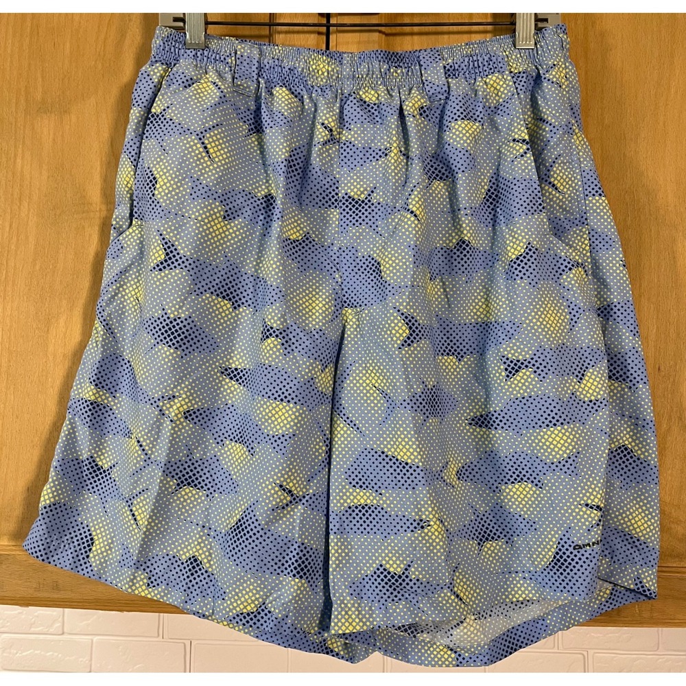 Columbia PFG Shorts Mens M Blue‎ Yellow Excellent Fishing Performance Camo 8in